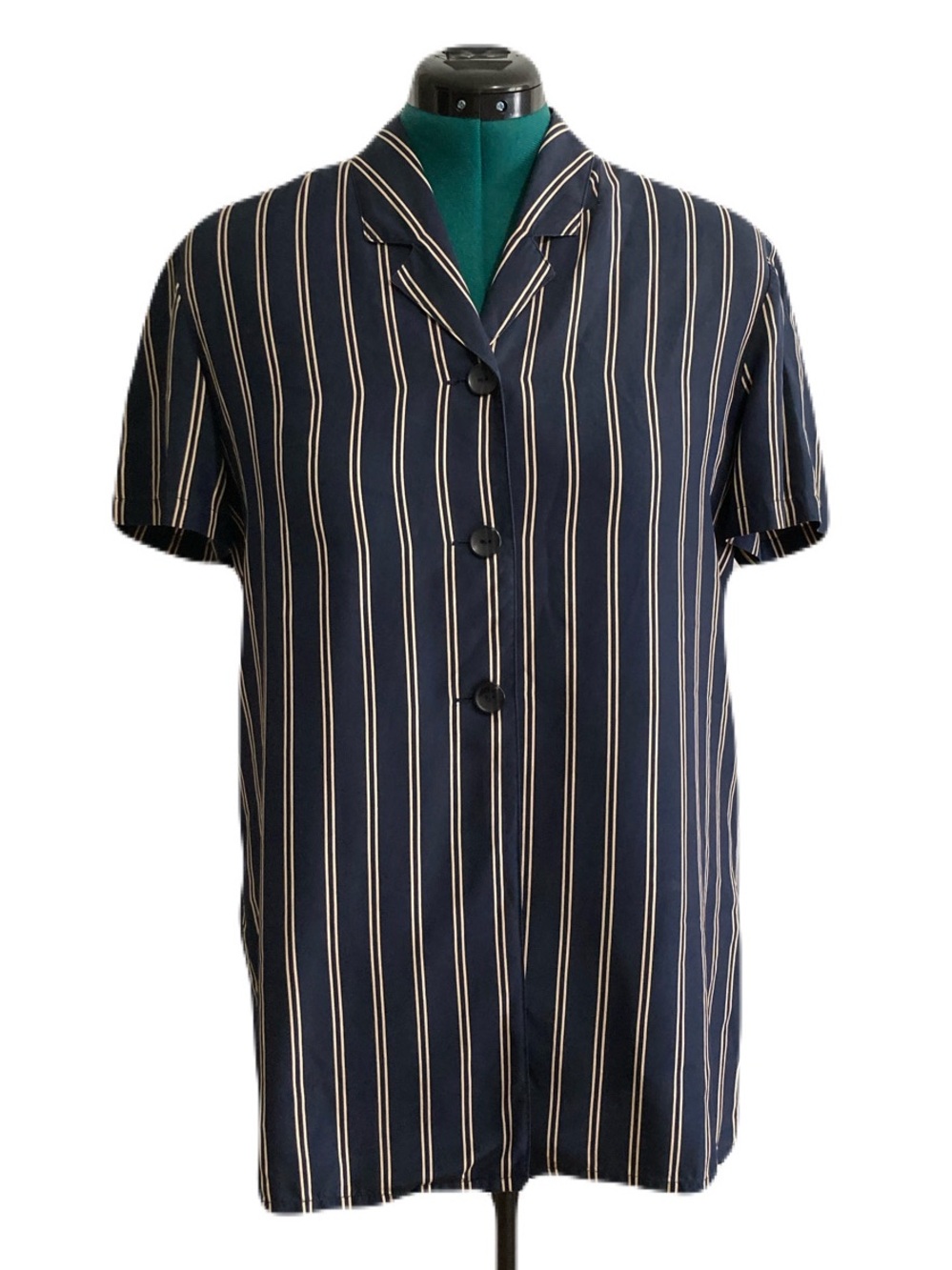 City Silk 100% Silk Vertical Stripes Short Sleeve Button Down Shirt
